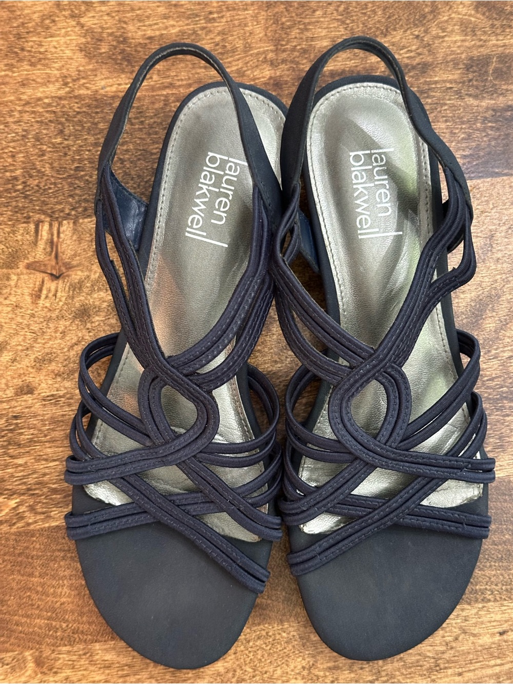 Lauren Blackwell NAVY Strappy Wedge Slingback Slip-On Casual Sandals
Size 7